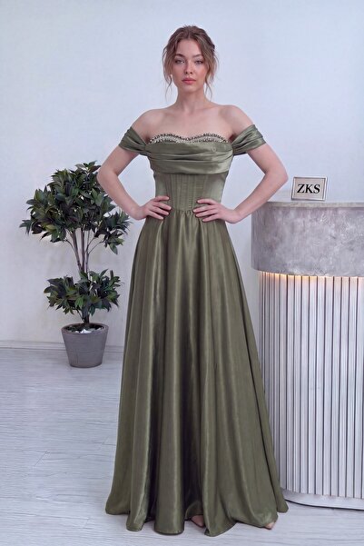 zks grup tekstil Women's Princess Model Off-Shoulder Corseted Stone Detailed ...