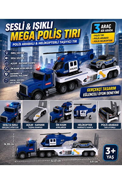 TRUST STORE Sesli ve Işıklı Mega Polis Tırı Oyun Seti Polis Arabalı & Helikop...