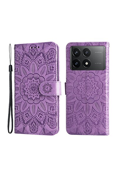 sscase Embossed Sunflower Θήκη Πορτοφόλι Purple (Xiaomi Poco F6 Pro 5G)