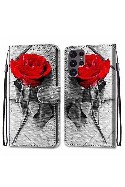 sscase Wood and Roses Θήκη Πορτοφόλι Wood Red Rose (Samsung Galaxy S22 Ultra 5G)