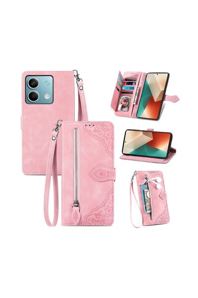 sscase Flower Zipper Θήκη Πορτοφόλι Pink (Xiaomi Redmi Note 13 4G)