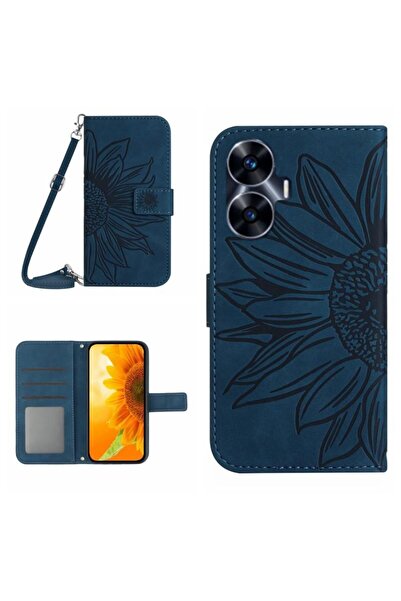 sscase Flower Embossed Leather Θήκη Πορτοφόλι Inky Blue (Realme C55)
