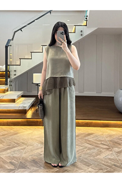 My Blog Khaki Garnili Blouse and Pants Set - 51391