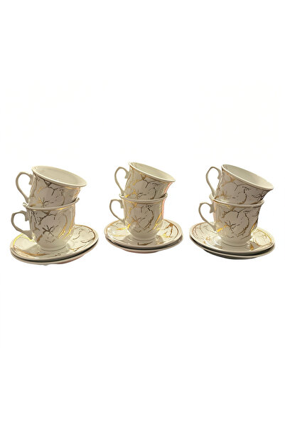 OEM Set 6 Căni cu 6 Farfurii Elegante – Design Marble Gold, Alb cu Accente Au...