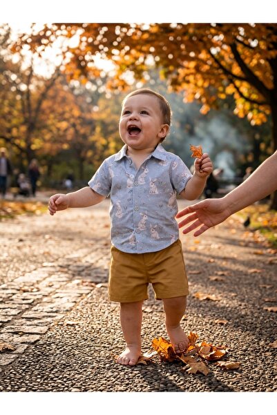 INFANT Σετ μπλούζα με κουνουπάκια και καμηλόχρωμα σορτς για αγοράκια - Μεγέθη...