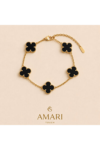 Amari Yonca Taşlı Gold Bileklik
