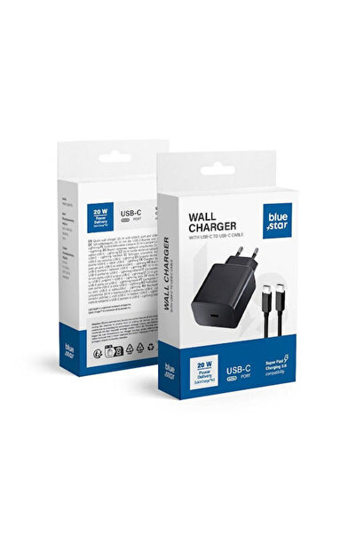 Blue Φορτιστής Star με Θύρα USB-C και Καλώδιο USB-C σε USB-C, 20W Power Deliv...