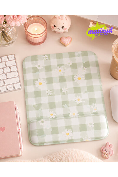 matizya Daisy Check Bilek Destekli Mousepad 19x23 cm Ergonomik Kaymaz Tabanlı...
