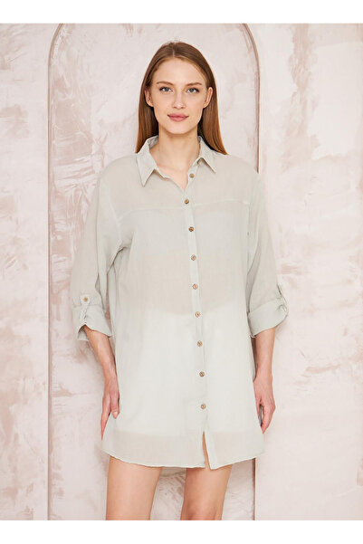 White By Nature Gri Kadın Gömlek Yaka Normal Fit Elbise 322548GR