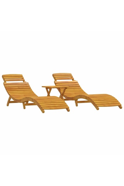 vidaxl Șezlong 3 pcs Maro Lemn Solid de Acacia