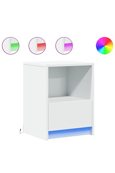 vidaxl Noptiere cu lumini LED, 2 buc., alb, lemn prelucrat