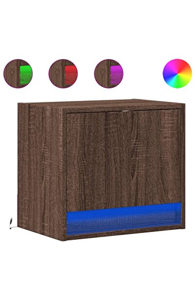 vidaxl Noptiere montate pe perete cu lumini LED, 2 buc., stejar maro