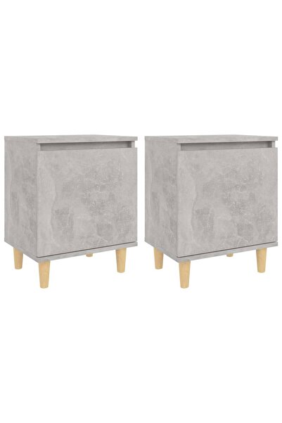 vidaxl Noptiere cu picioare lemn masiv, 2 buc., gri beton, 40x30x50 cm