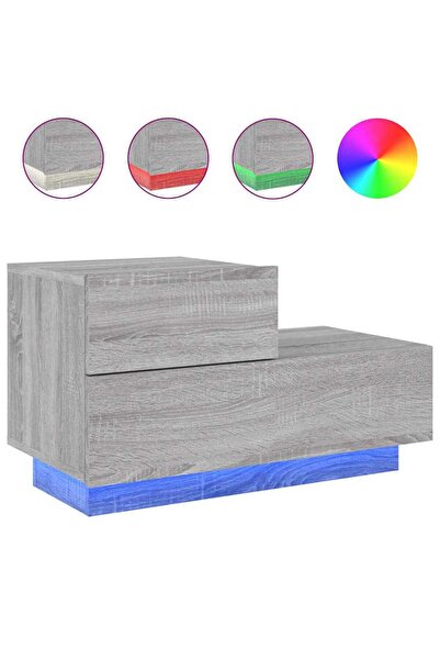 vidaxl Bedside table with LED lights, sonoma grey, 70x36x40.5 cm