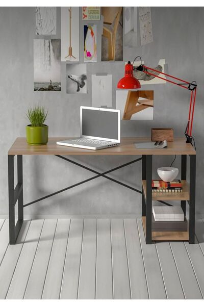 Wooden City Ahşap Metal Çalışma Masası Ofis, Bilgisayara, Laptop Çam 114x53x7...