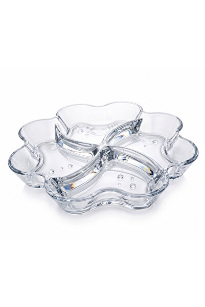 OEM Glass flower‑shaped platter with 4 sections for appetizers, dips, snacks ...