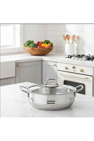 Gökdil Lines Oscar Stainless Steel Deep Pot 32cm