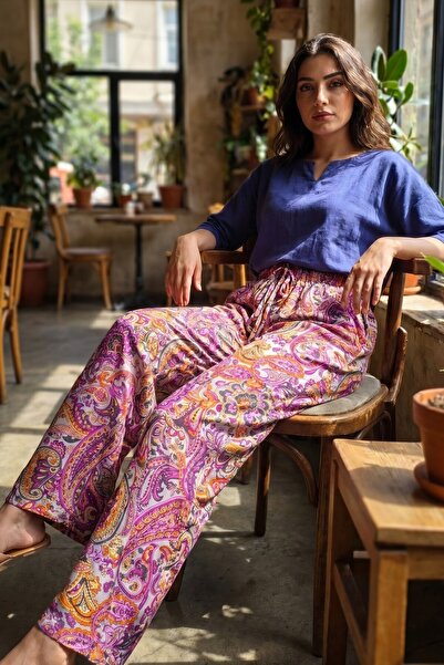 Azıcık Akıllı Women's Purple Multi-Colored Paisley Floral Comfortable Flowy W...