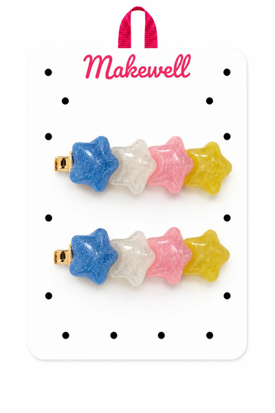 MakeWell Colorful Star Figured Snap Clip Set – Glittery Girls' Hair Clips, 2-...