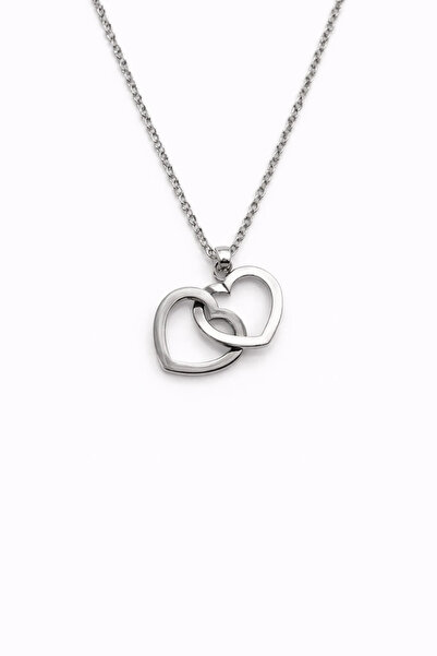 MakeWell Steel Double Heart Necklace – Interlocking Heart Figured Lover & Lov...
