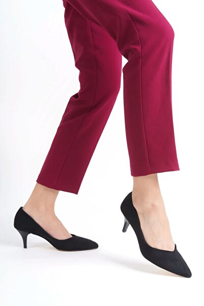 Y ESMA STILETTO din piele intoarsa neagra, cu varf ascutit, toc subtire de 5 ...