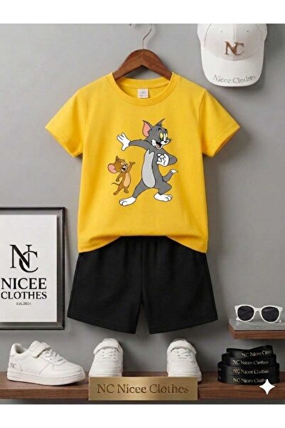 NC Nicee Clothes تي شيرت صيفي للأطفال شورت للجنسين (طباعة NC TOM JERY)