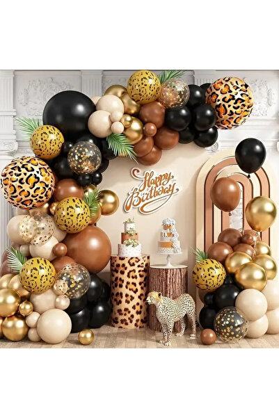 Baloane Vesele Safari Birthday Balloon Arch Top Bottom Set 100 Pieces with Le...