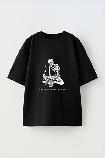Anetos Tricou supradimensionat din bumbac negru, cu imprimeu frontal cu desig...