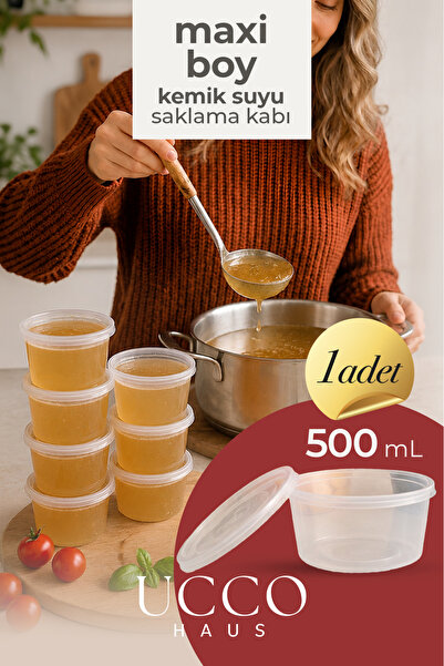 UCCO 1 ADET 500 ml Et Kemik Suyu, Sos Meze ve Gıda Buzluk Saklama Kabı - Pors...