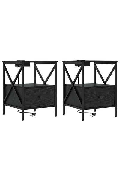 vidaxl Dulap de noapte 2 pcs Stejar Negru 41,5 x 40,5 x 55 cm