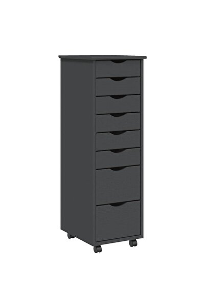vidaxl MOSS rolling cabinet with drawers, gray, solid pine wood