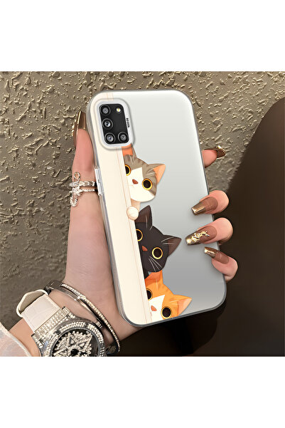 PATTERNOVA Samsung Galaxy A31 Uyumlu Yüksek Kaliteli Sade Kedi Desenli İnce S...