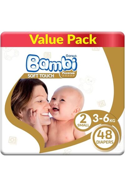 Sanita Bambi مقاس 2، صغير، 3-6 كجم، عبوة اقتصادية، 48 حفاضة