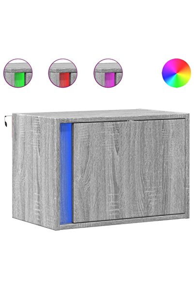 vidaxl Noptiere montate pe perete cu lumini LED, 2 buc., sonoma gri