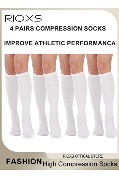 RIOXS 4 Pairs High Compression Socks for Mens and Womens Support Circulation ...
