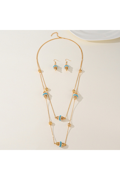 OEM Set colier dublu și cercei, placat cu aur 18K