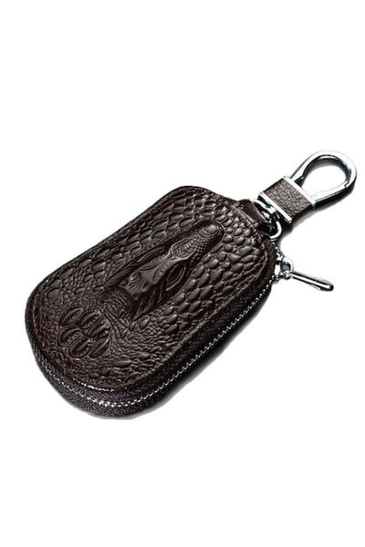 DURDAY Husă cheie auto, design crocodil, din piele PU, maro închis, cu fermoa...
