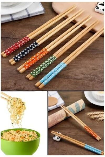 Yıldızan TRENDYPAZARS store 5 Çift Bambu Chopstick Desenli Yıkanabilir Çin Su...