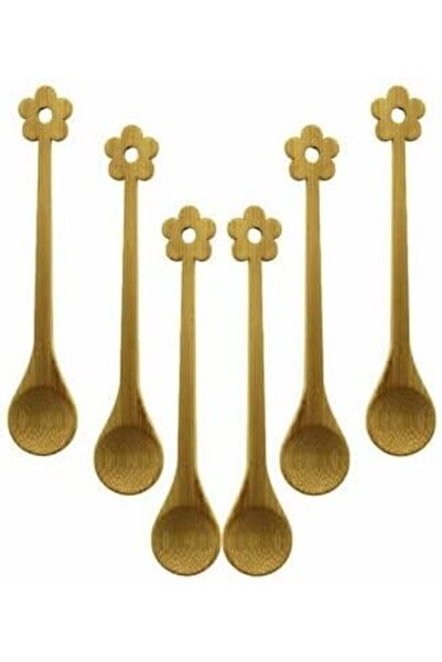Yıldızan Tamgün Mini Bamboo Wooden Spoon Set, Floral Pattern, 14.5 Cm, 6 Piec...