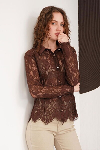 VERYMODA Lace Shirt - Brown |   F2073