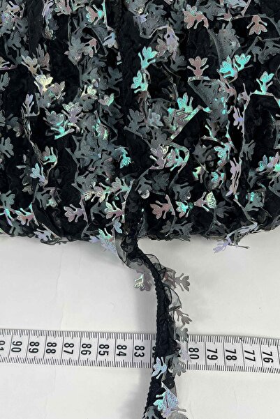 Hobigram Siyah Hologram Kelebekli Payet Şerit – Fantasy Tül Süsleme Şeridi 1 Metre