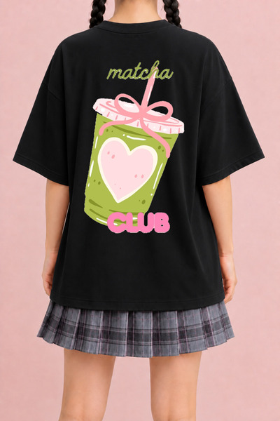 Velostra Women's Matcha Club Printed Oversize Crew Neck Cotton Casual Combed ...