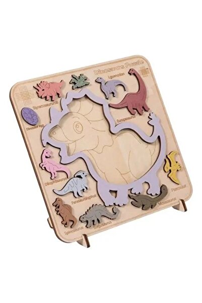 SARALMA Puzzle educational din lemn cu dinozauri colorati, perfect pentru pre...