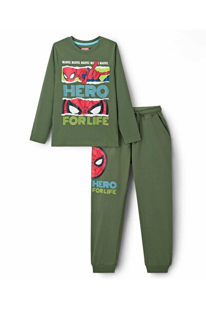 Pine Kids Marvel تي شيرت بأكمام طويلة من قماش الجيرسي المفرد وبنطلون رياضي مع...