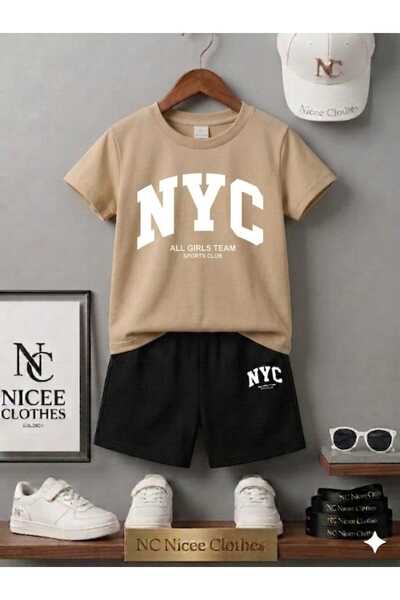 NC Nicee Clothes Summer Children's T-Shirt Shorts Unisex (White Large Nyc Print)