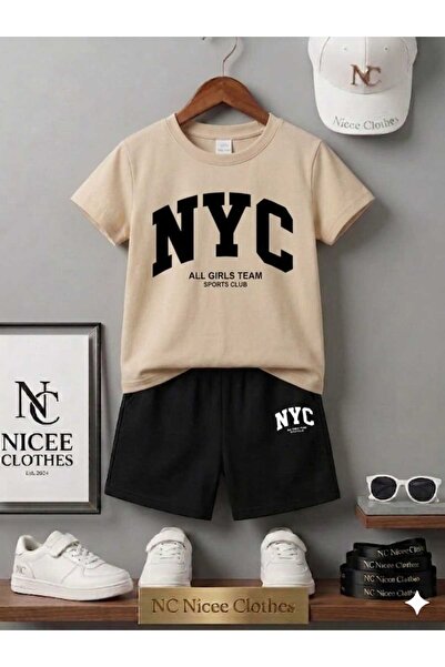 NC Nicee Clothes Summer Children's T-Shirt Shorts Unisex (Black Large Nyc Print)