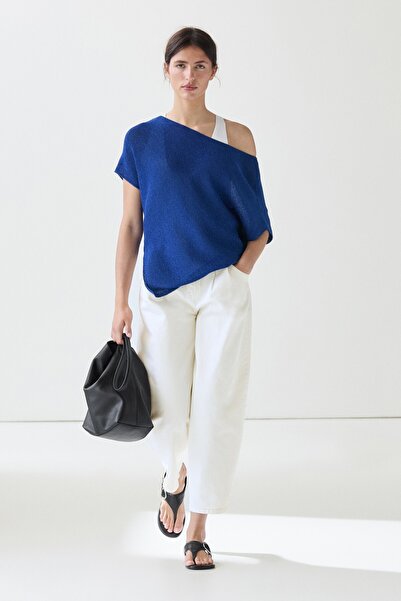 Massimo Dutti Asimetrik keten kısa kollu t-shirt