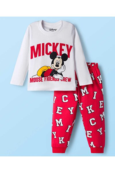 Babyhug Disney Single Jersey Knit T-Shirt & Joggers Night Suit With Mickey Mo...