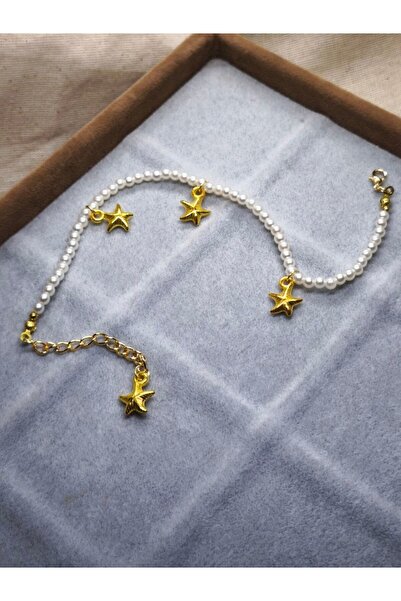 MuseumofYou Gold Plated Elegant Women's Anklet with Pearl Detail and Star Figure - Handmade Stylish Accessory
