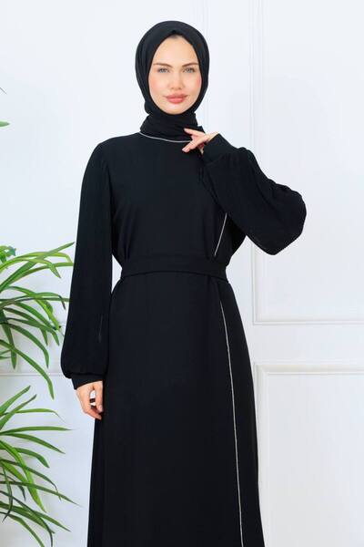 NevaMar kolu piliseli taş şerit elbise büyük beden abaya